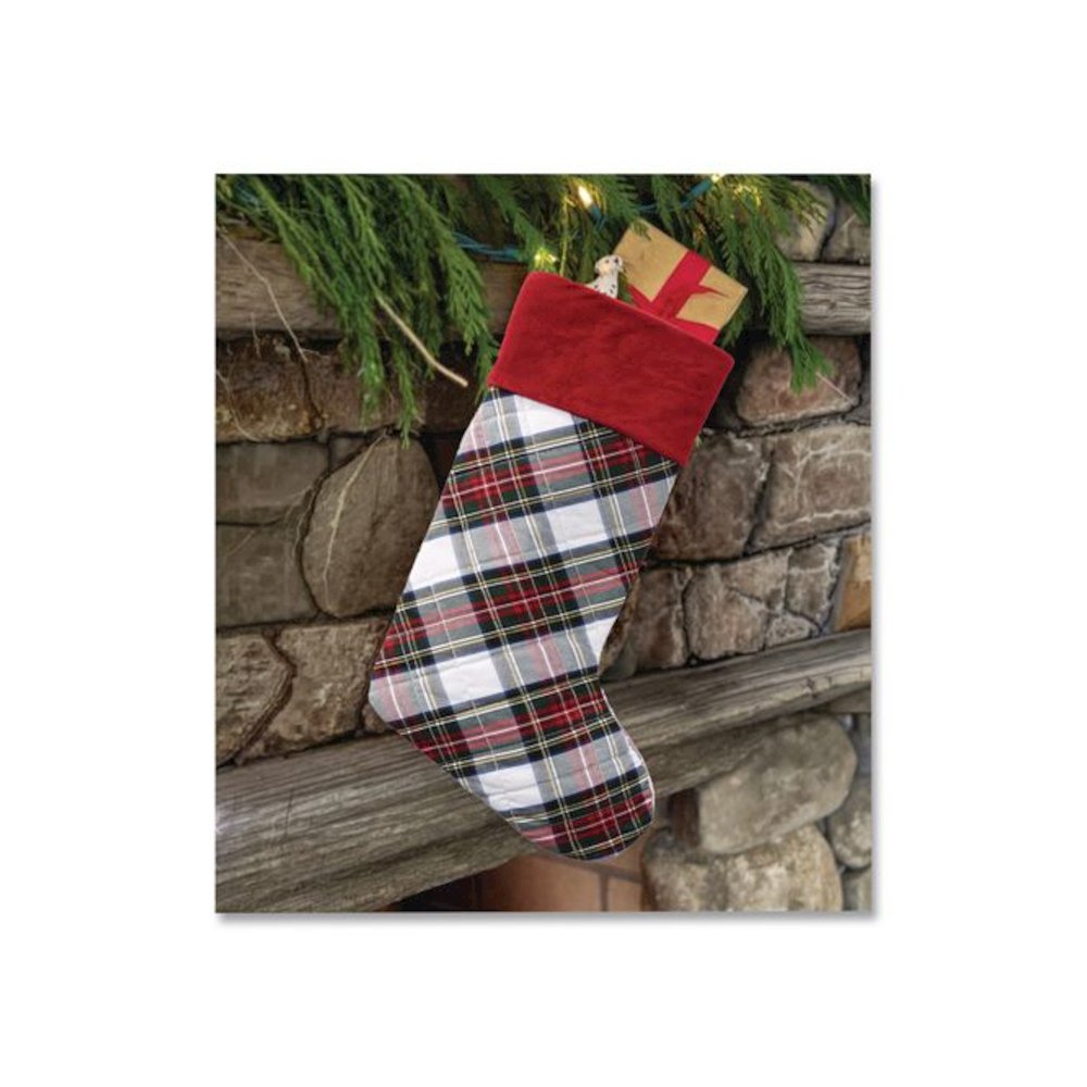 Tartan Velvet Stocking, 8.5 x 22, Cream Plaid. Picture 3