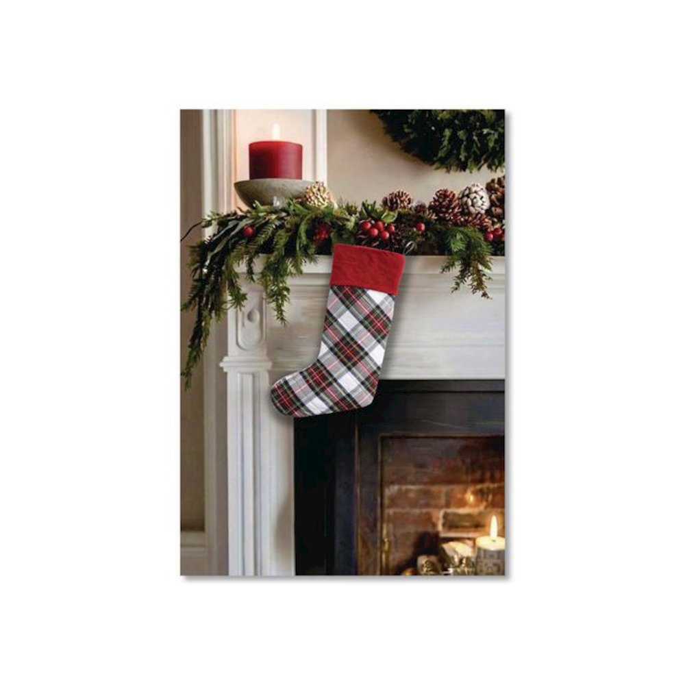 Tartan Velvet Stocking, 8.5 x 22, Cream Plaid. Picture 4