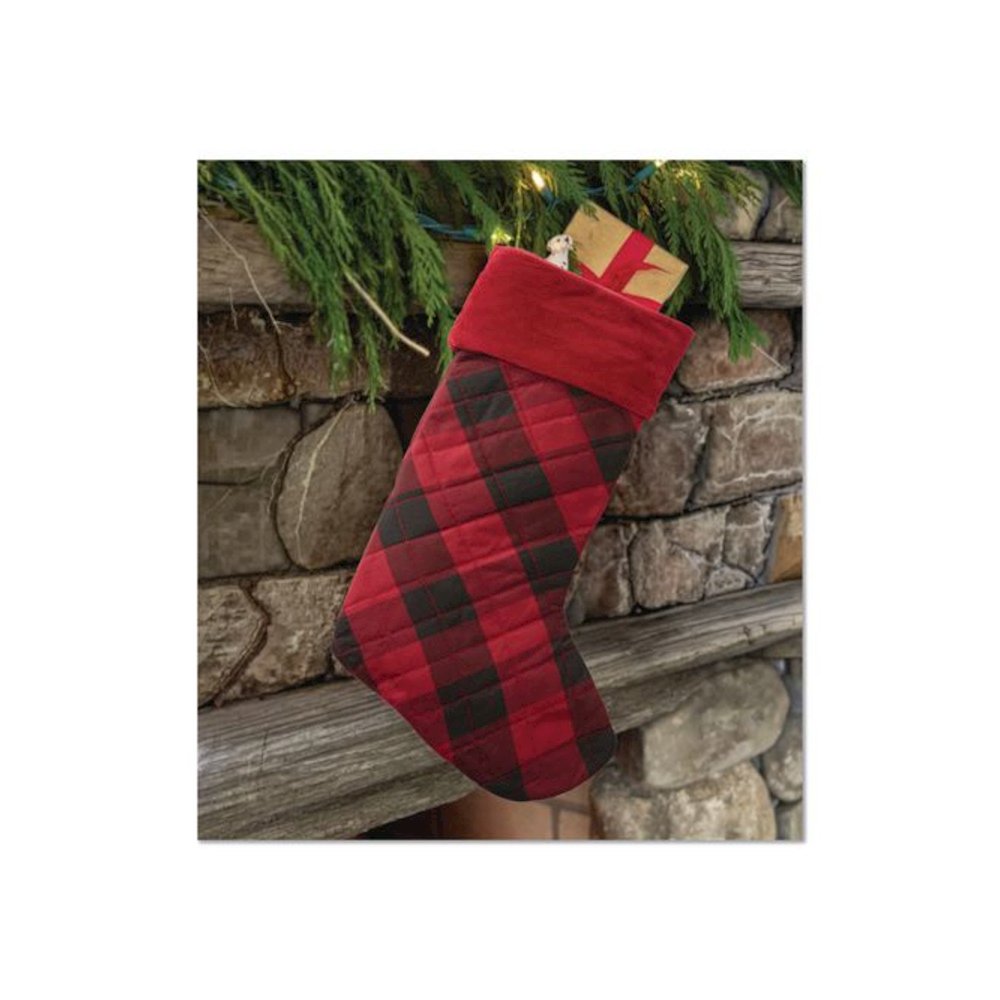 Tartan Velvet Stocking, 8.5 x 22, Red/Black Buffalo Check. Picture 3