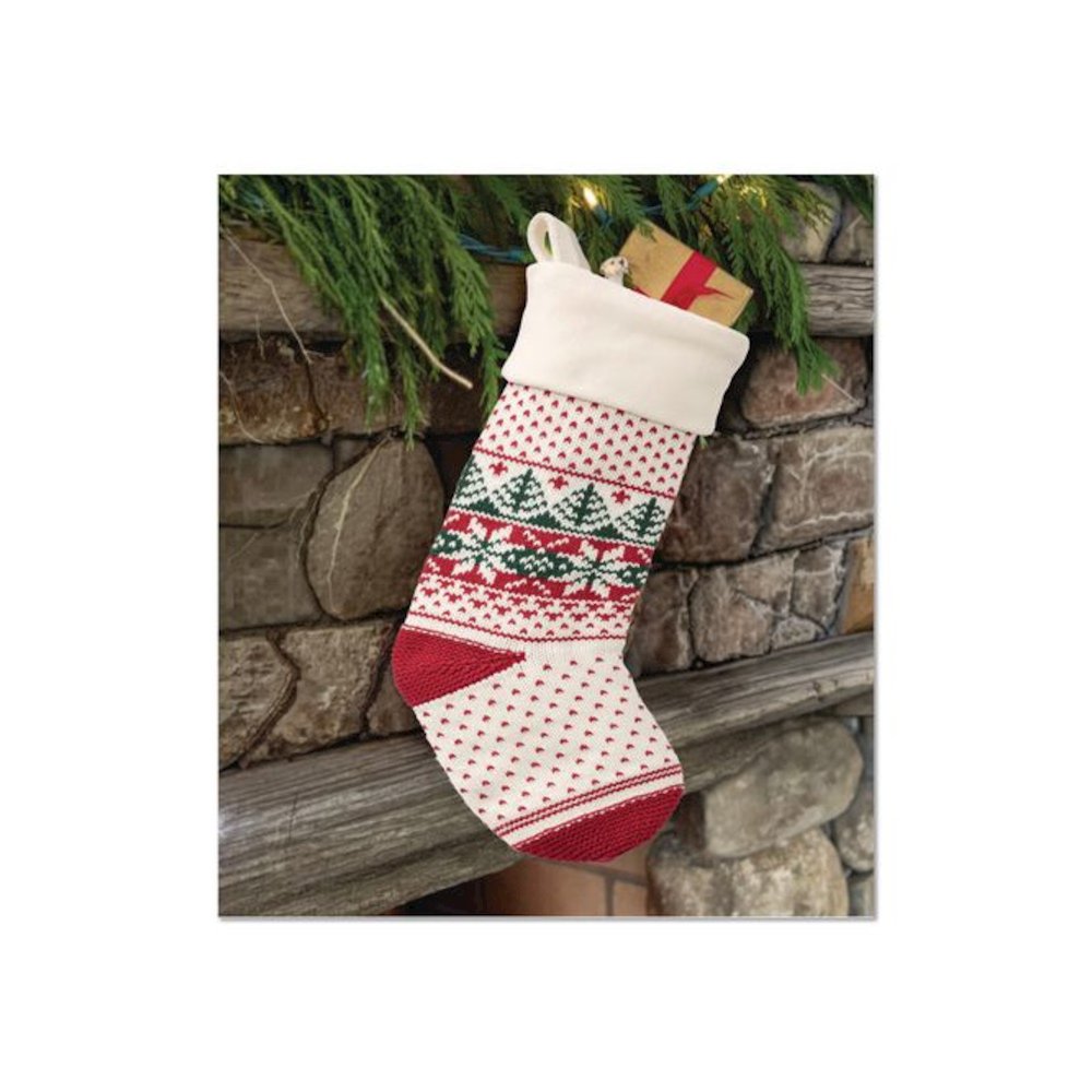 Fair Isle Christmas Stocking, 7.5 x 24, Cream Fair Isle Print. Picture 3