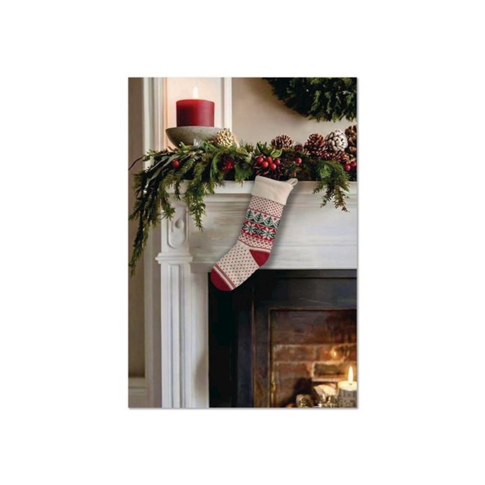 Fair Isle Christmas Stocking, 7.5 x 24, Cream Fair Isle Print. Picture 4