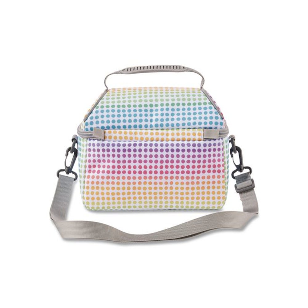 Flip-Top Insulated Lunch Box, 9 x 5 x 7, Rainbow Dots. Picture 3