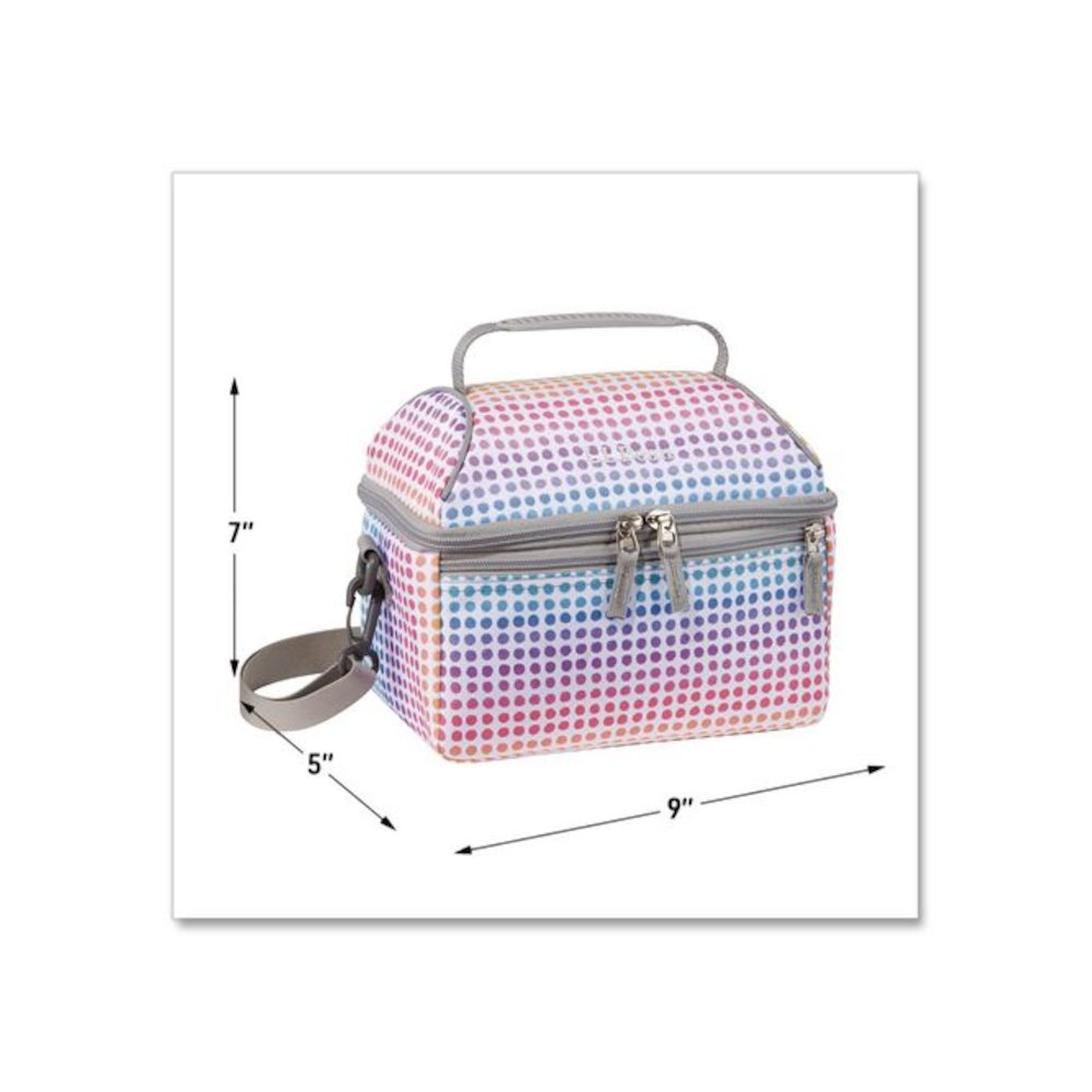 Flip-Top Insulated Lunch Box, 9 x 5 x 7, Rainbow Dots. Picture 4