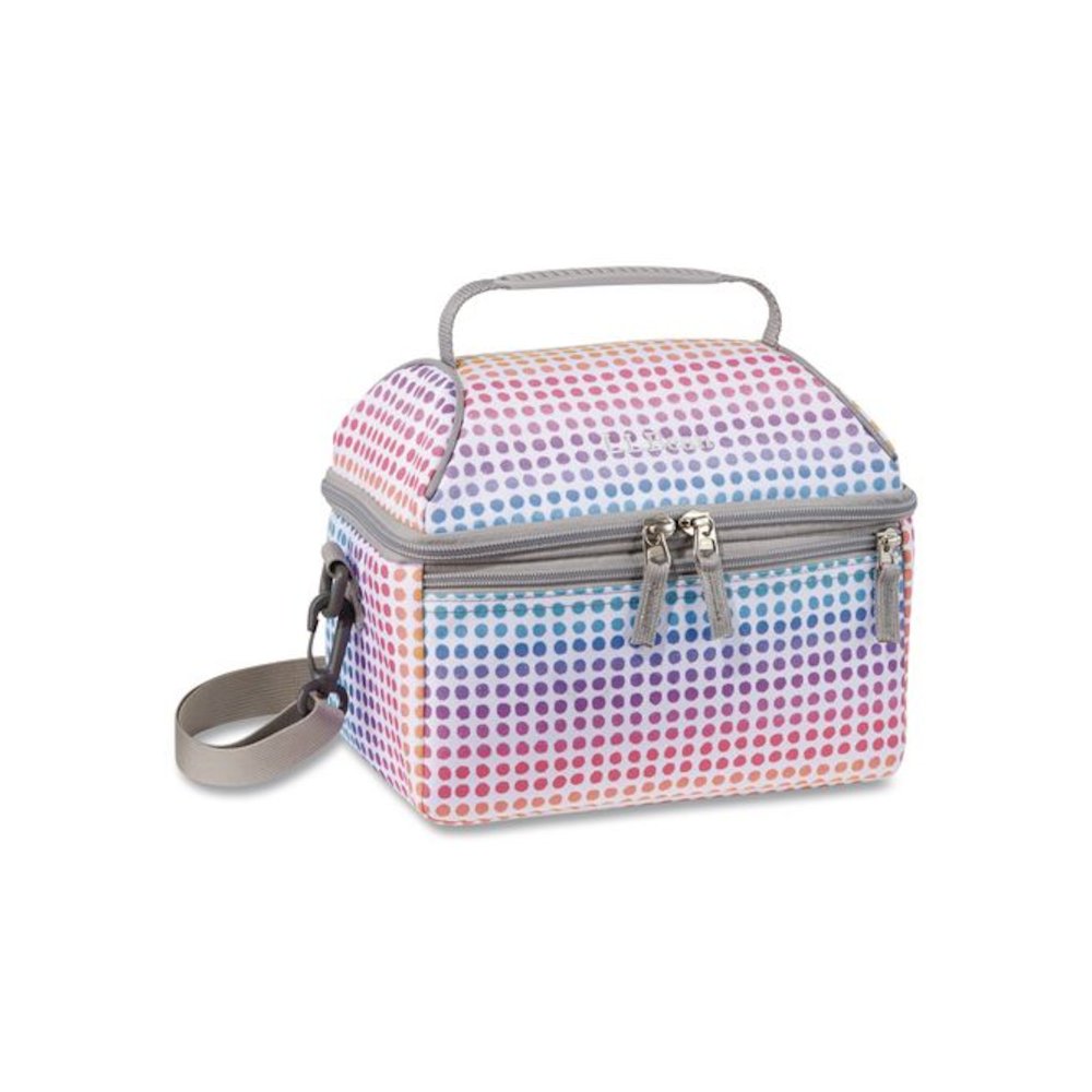 Flip-Top Insulated Lunch Box, 9 x 5 x 7, Rainbow Dots. Picture 1
