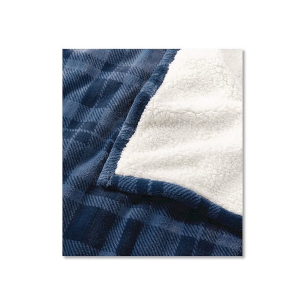 Wicked Plush Sherpa Throw, 50 x 60, Nautical Navy Plaid. Picture 2