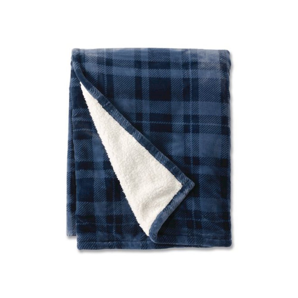 Wicked Plush Sherpa Throw, 50 x 60, Nautical Navy Plaid. Picture 1