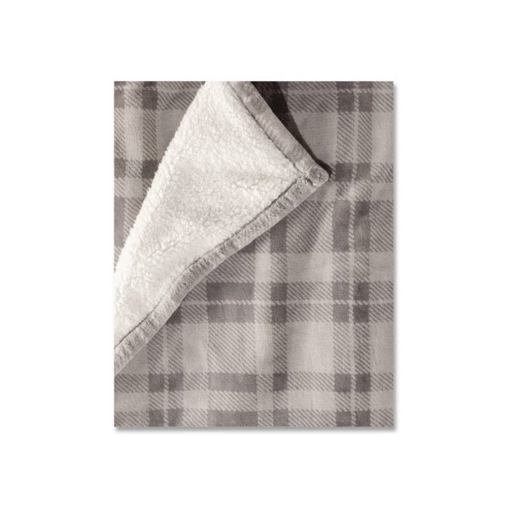 Wicked Plush Sherpa Throw, 50 x 60, Harbor Gray Plaid. Picture 2