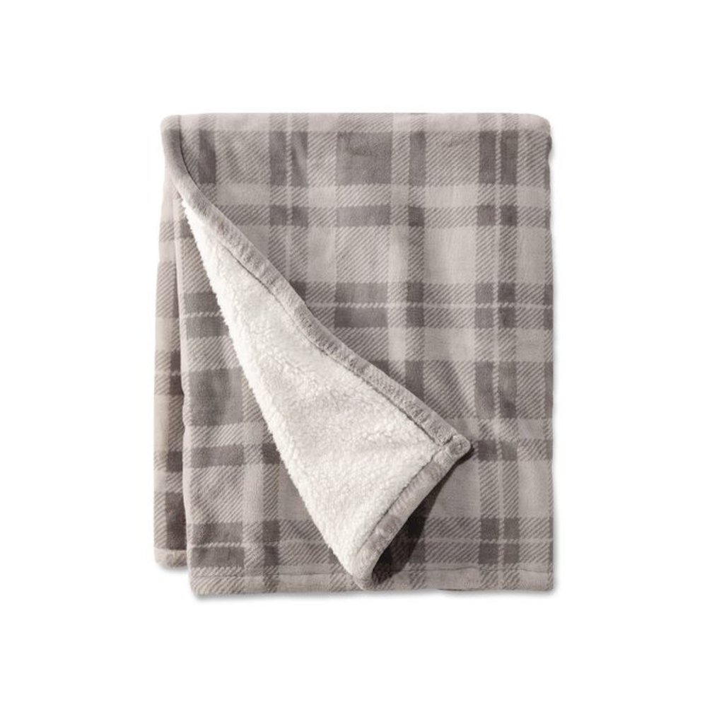 Wicked Plush Sherpa Throw, 50 x 60, Harbor Gray Plaid. Picture 1
