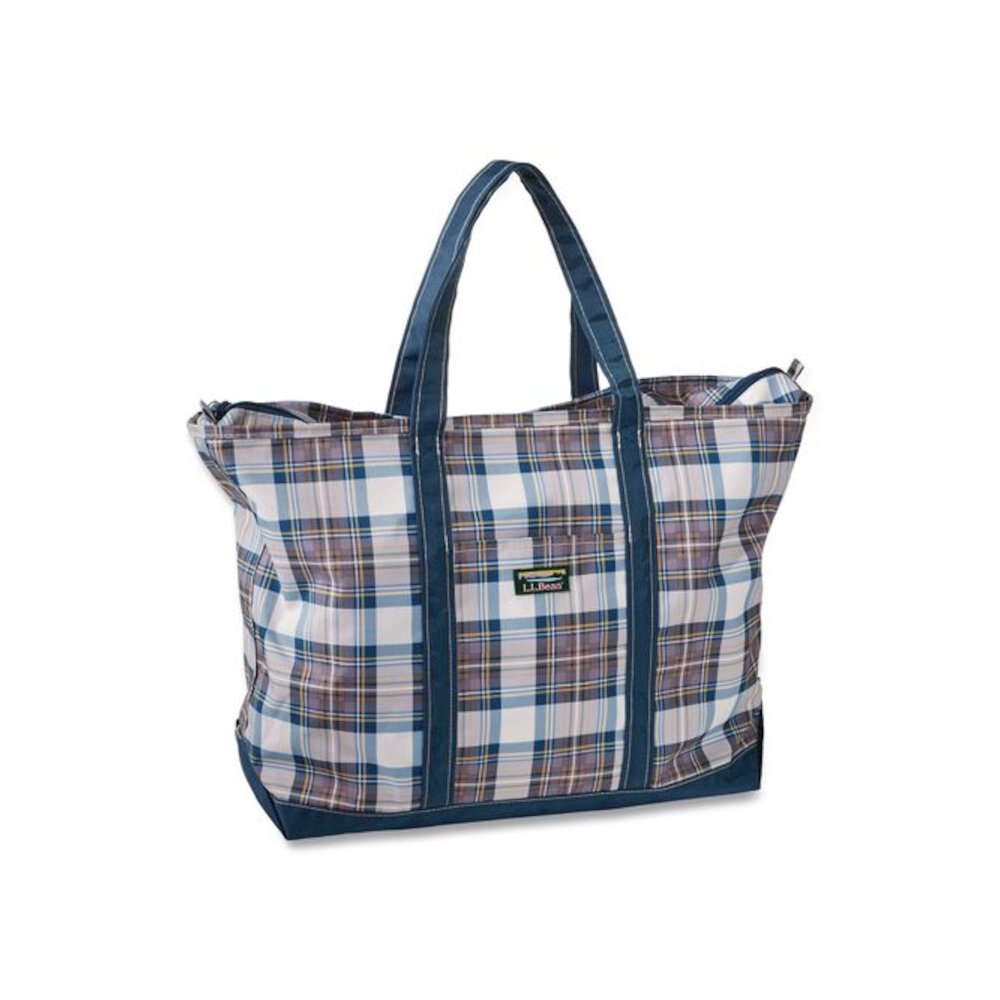 Large Polyester Everyday Lightweight Tote, 17" x 7.5" x 15", Mallard Blue Indigo Tartan. Picture 1