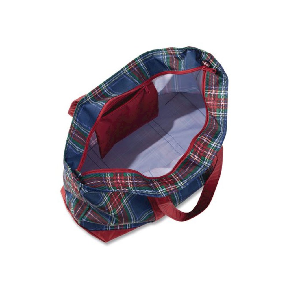 Large Polyester Everyday Lightweight Tote, 17" x 7.5" x 15", Navy Stewart/Red. Picture 3