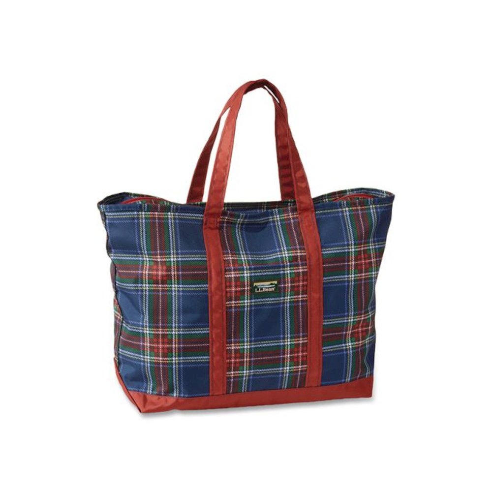 Large Polyester Everyday Lightweight Tote, 17" x 7.5" x 15", Navy Stewart/Red. Picture 1