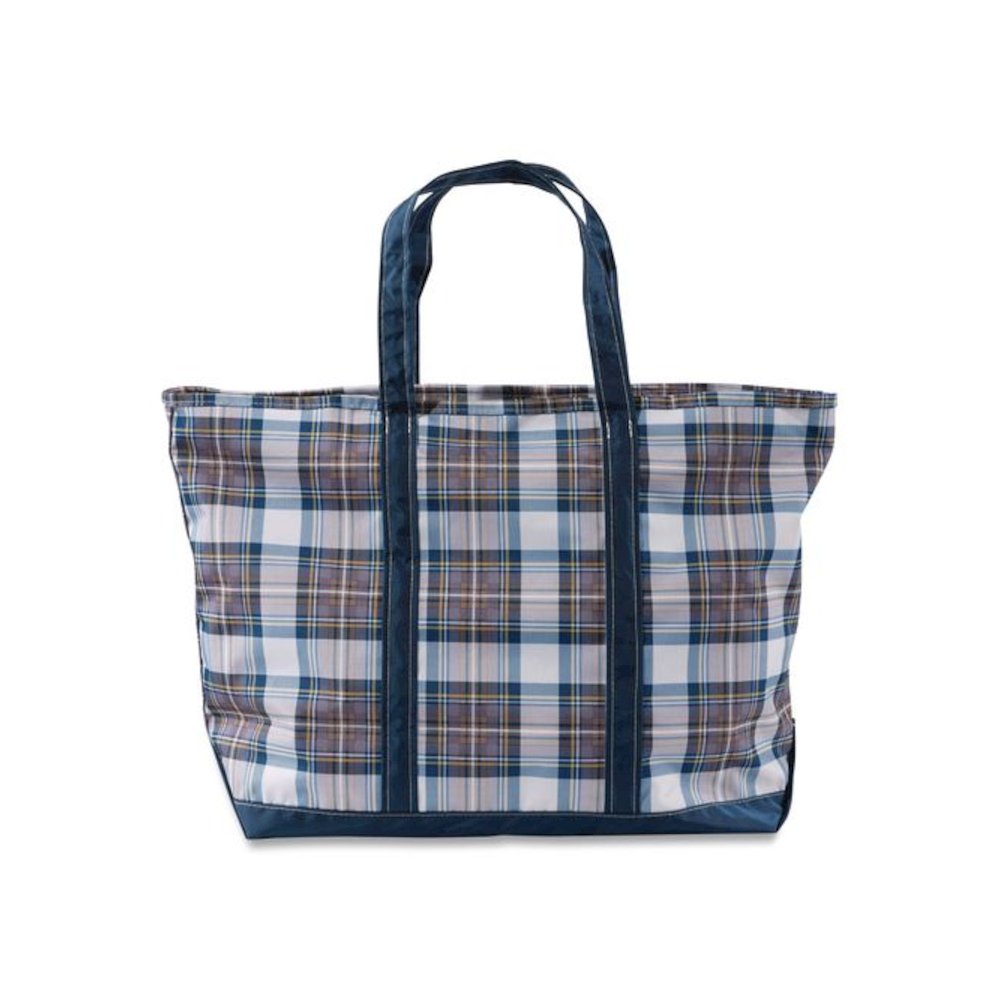 Large Polyester Everyday Lightweight Tote, 17" x 7.5" x 15", Mallard Blue Indigo Tartan. Picture 2