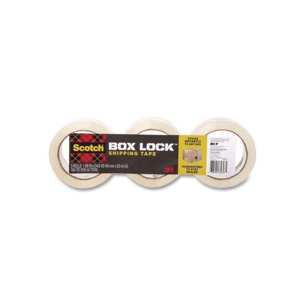 Box Lock Packaging and Shipping Tape, 3" Core, 1.88" x 38.2 yd, Clear, 3/Pack. Picture 1