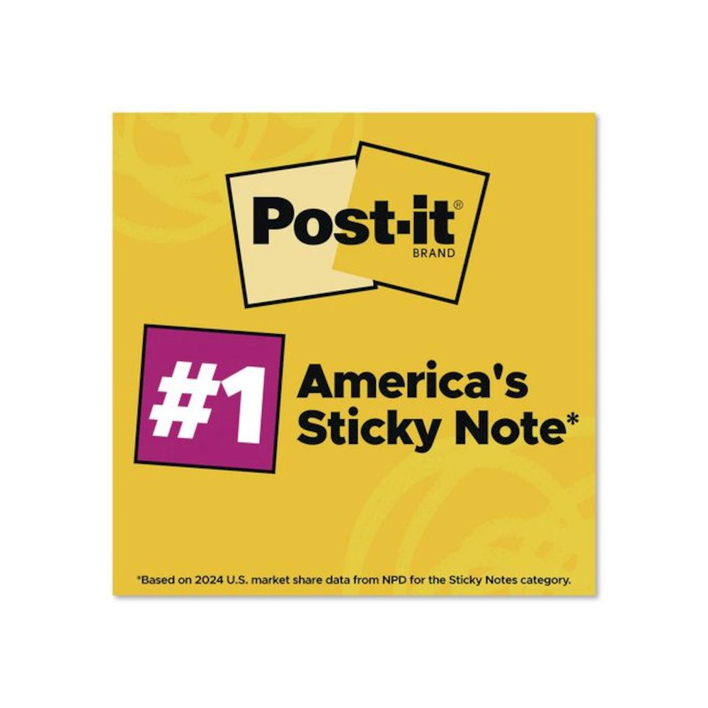 Super Sticky Notes, 3" x 3", Randomly Assorted Energy Boost and Playful Primaries Colors, 45 Sheets/Pad, 15 Pads/Pack. Picture 5
