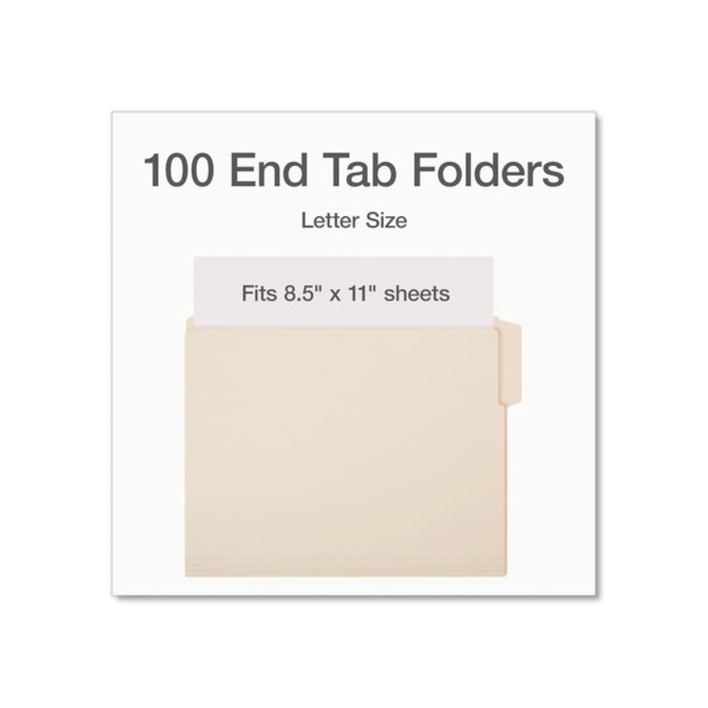 End Tab File Folder, 1/3-Cut Tabs, Top, Letter Size, 0.75" Expansion, Manila, 100/Box. Picture 2