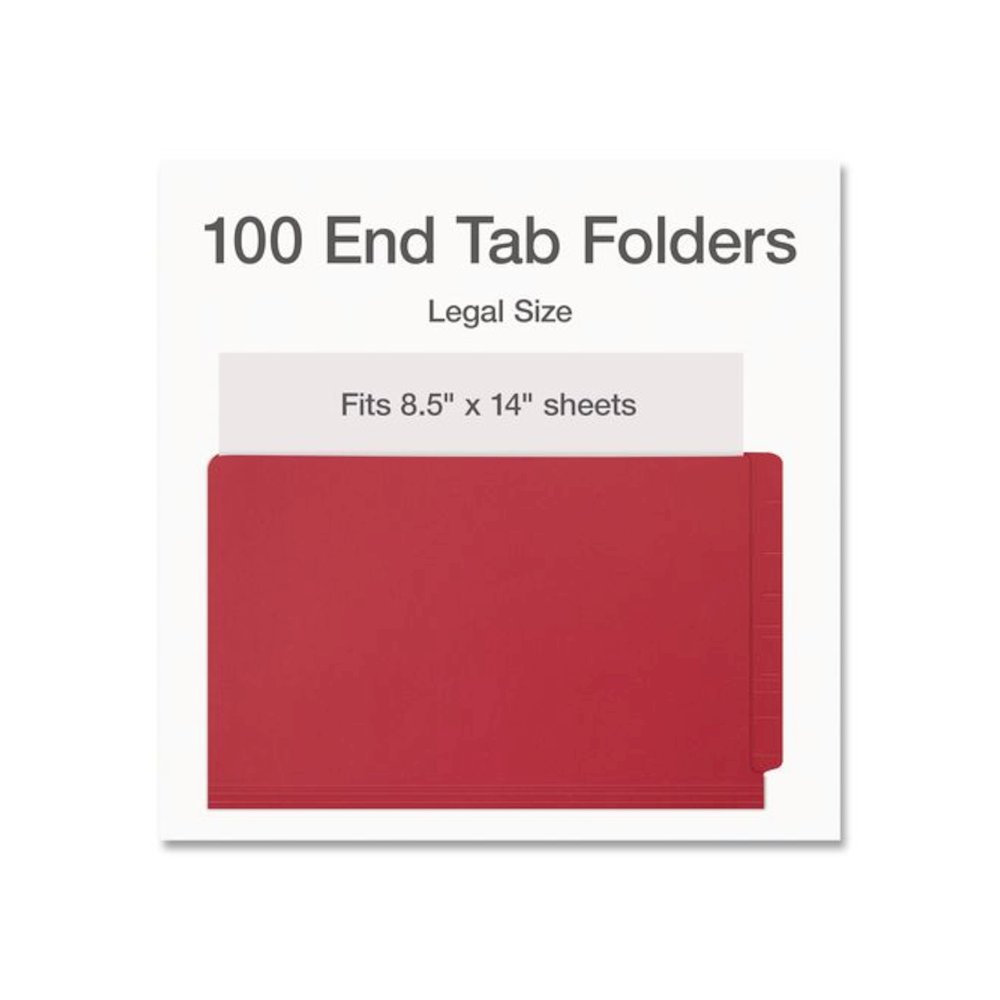 End Tab File Folder, Straight Cut, Legal Size, 0.75" Expansion, Red, 100/Box. Picture 2