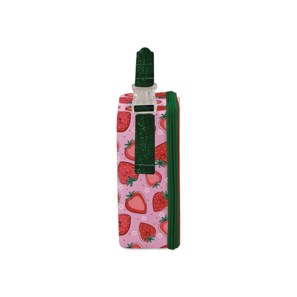 Kids Strawberry Smiles Insulated Lunch Bag, 9.5 x 3.75 x 7.5, Red Strawberry Print. Picture 3