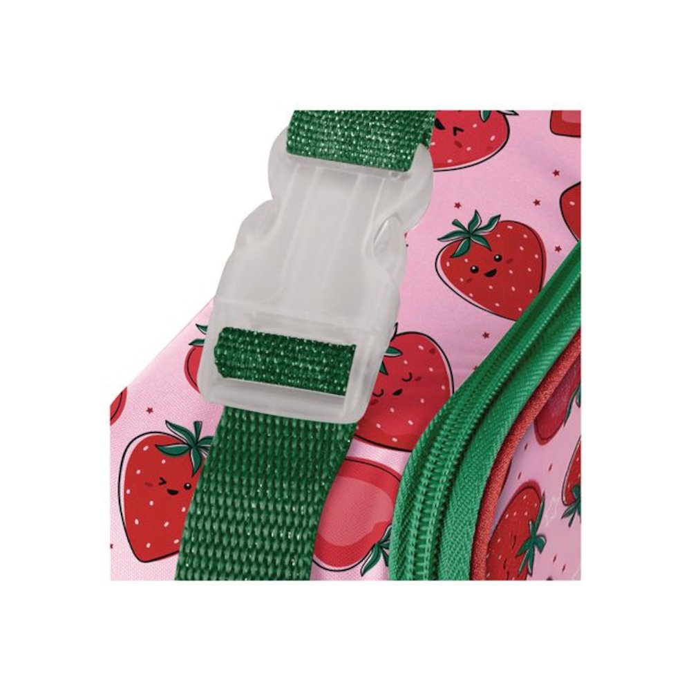 Kids Strawberry Smiles Insulated Lunch Bag, 9.5 x 3.75 x 7.5, Red Strawberry Print. Picture 4