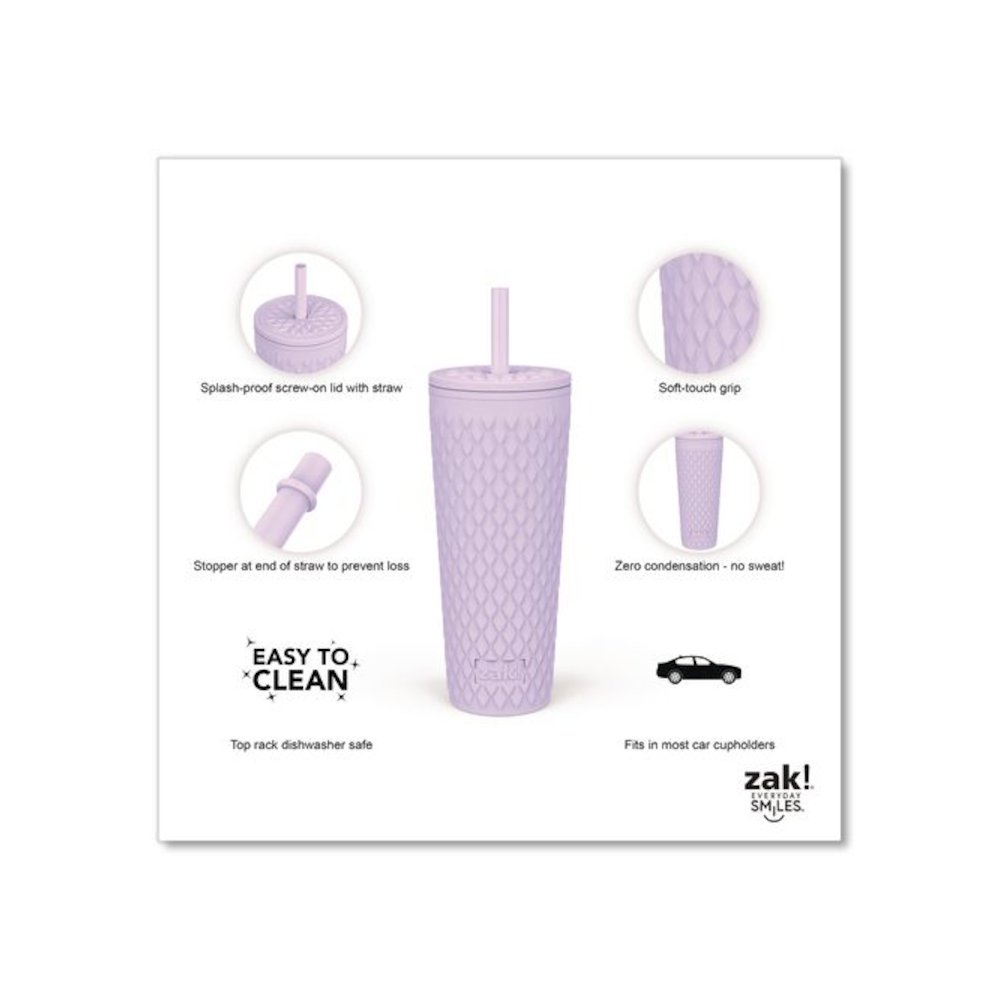 Cora Stainless Steel Double Wall Insulated Tumbler, 24 oz, Lavender. Picture 3