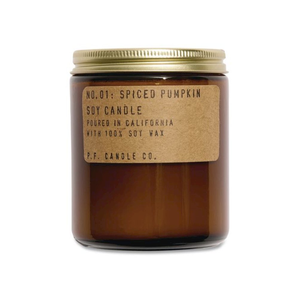 Soy Jar Candle, Spiced Pumpkin, 50 Hours Burn Time, 7.2 oz, Amber. Picture 1