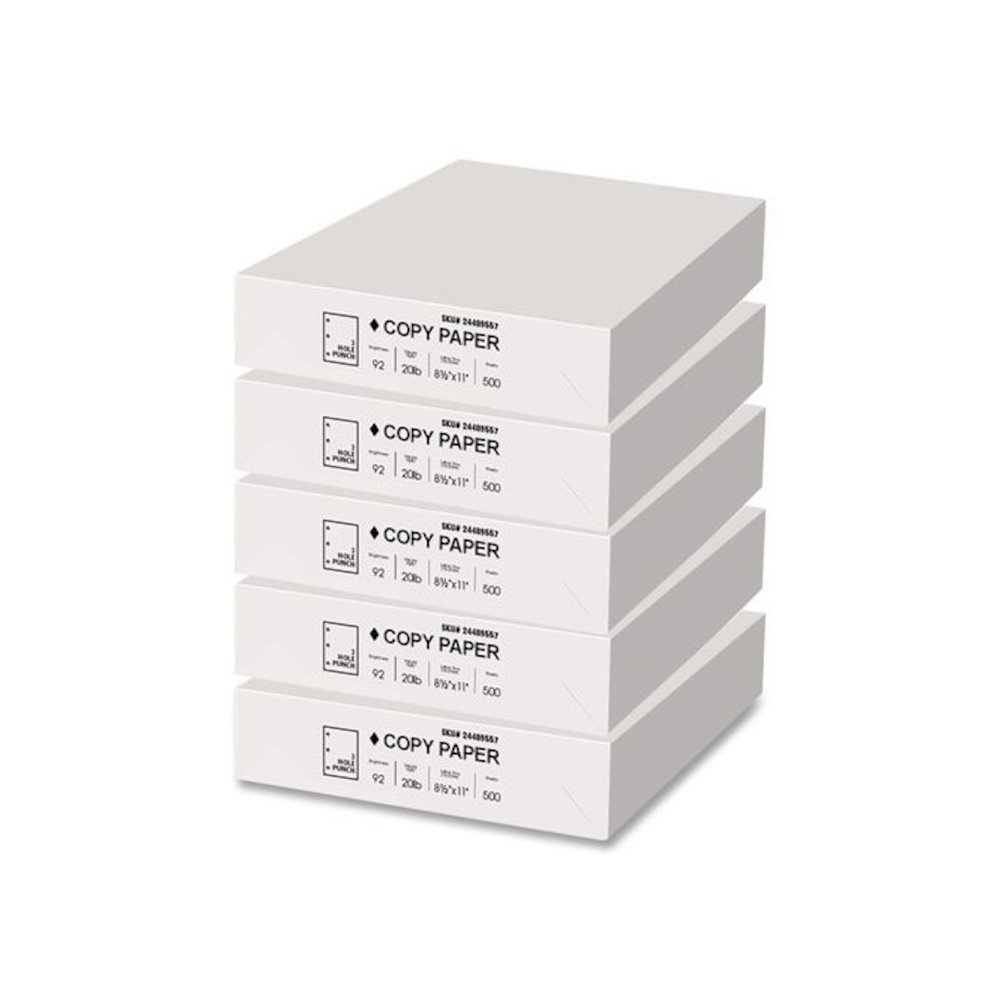 Copy Paper, 92 Bright, 3-Hole Punch, 20 lb Bond Weight, 8.5 x 11, White, 500 Sheets/Ream, 5 Reams/Carton. Picture 3