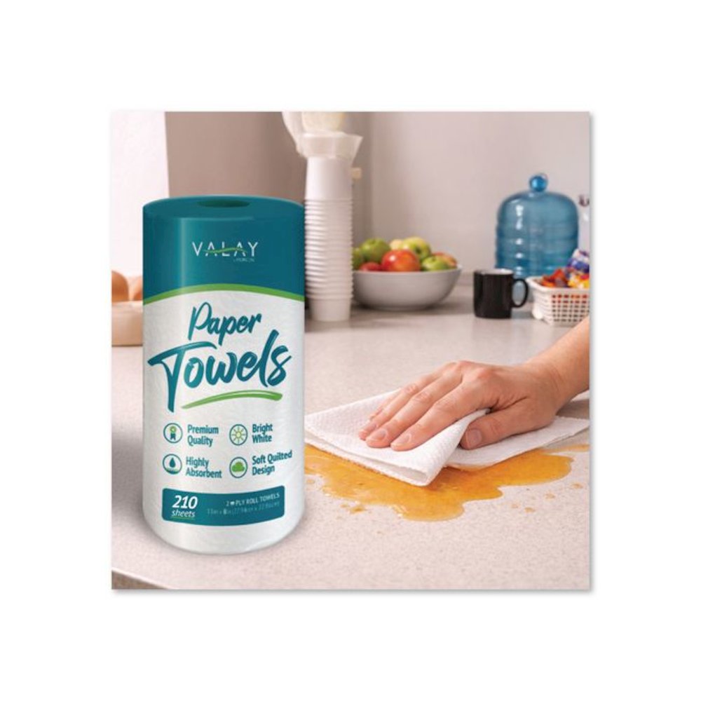 Kitchen Roll Towel, 2-Ply, 8 x 11, White, 210 Sheets/Roll, 12 Rolls/Carton. Picture 2