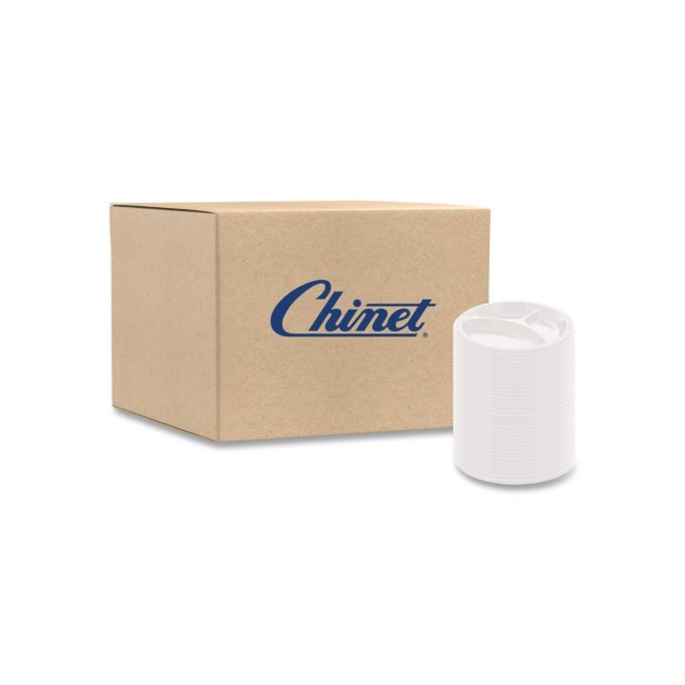 Paper Dinnerware, 3-Compartment Plate, 9.25" dia, White, 500/Carton. Picture 1