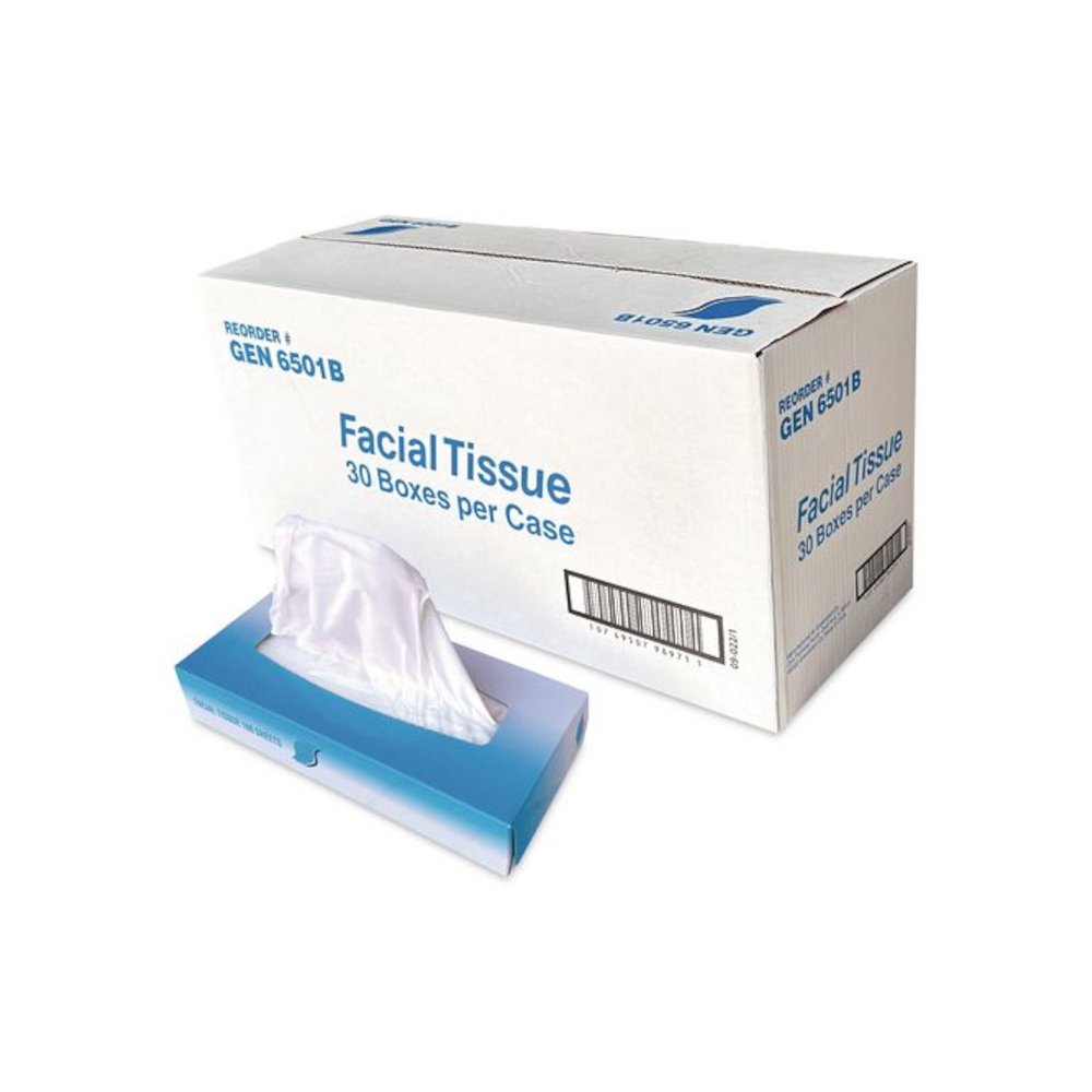 Facial Tissue, Flat Box, 2-Ply, White, 100 Sheets/Box, 30 Boxes/Carton. Picture 1