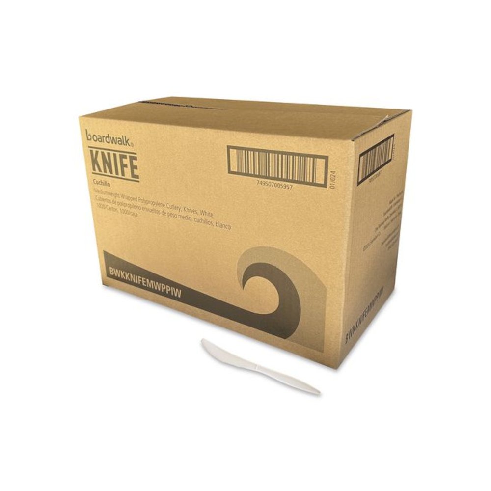 Mediumweight Wrapped Polypropylene Cutlery, Knife, 5.86", Plastic, White, 1,000/Carton. Picture 1