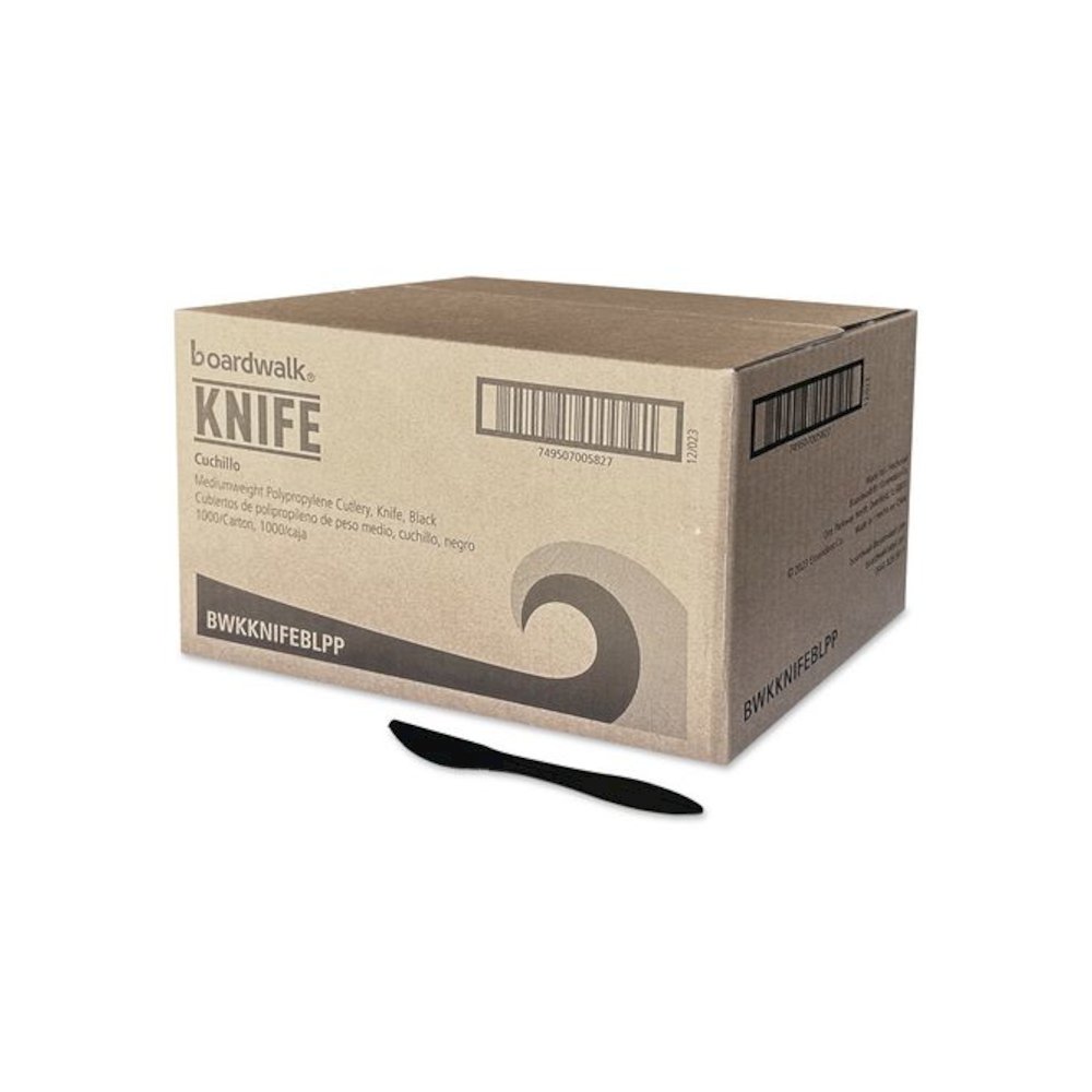 Mediumweight Polypropylene Cutlery, Knife, Plastic, Black, 1,000/Carton. Picture 1