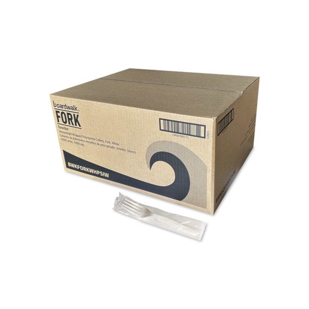 Heavyweight Wrapped Polystyrene Cutlery, Fork, Plastic, White, 1,000/Carton. Picture 1