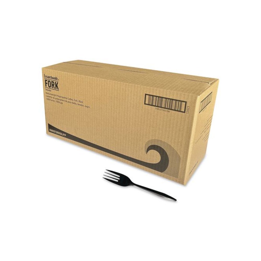 Mediumweight Polypropylene Cutlery, Fork, Plastic, Black, 1,000/Carton. Picture 1