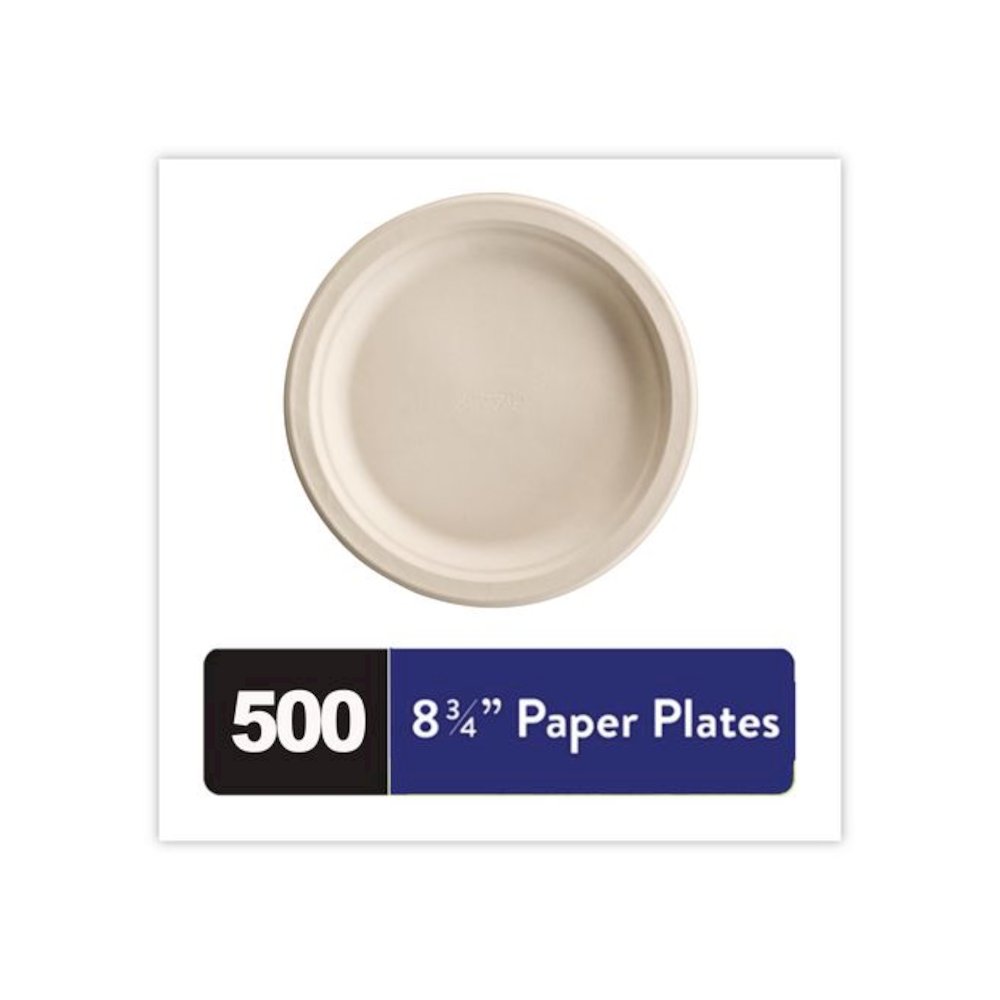 PaperPro Naturals Molded Fiber Dinnerware, Round Plates, 8.75" dia, White, 125/Pack, 4 Packs/Carton. Picture 3