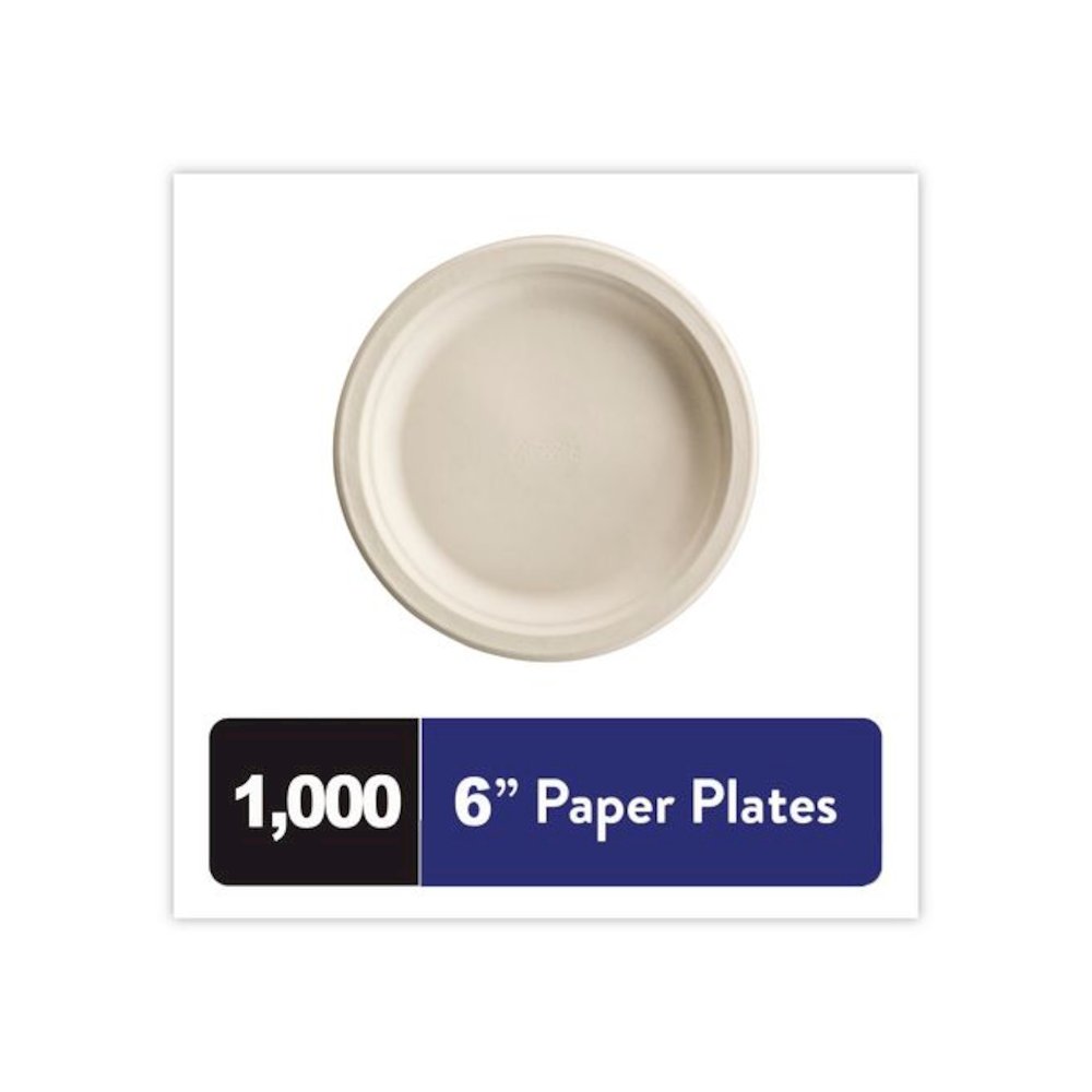 PaperPro Naturals Molded Fiber Dinnerware, Round Plates, 6" dia, White, 125/Pack, 8 Packs/Carton. Picture 3