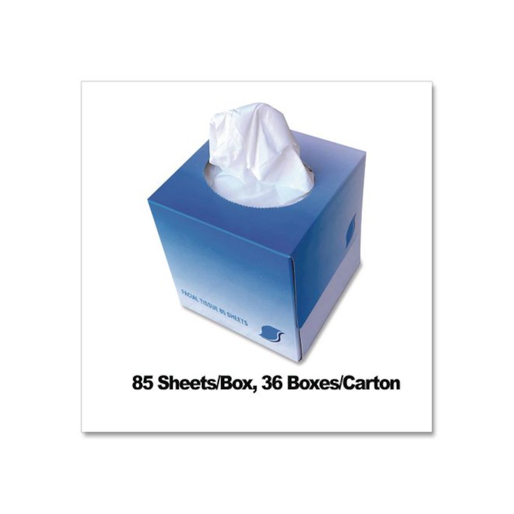 Facial Tissue Cube Box, 2-Ply, White, 85 Sheets/Box, 36 Boxes/Carton. Picture 3