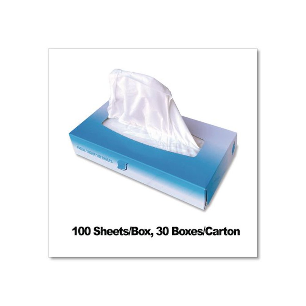 Facial Tissue, Flat Box, 2-Ply, White, 100 Sheets/Box, 30 Boxes/Carton. Picture 3