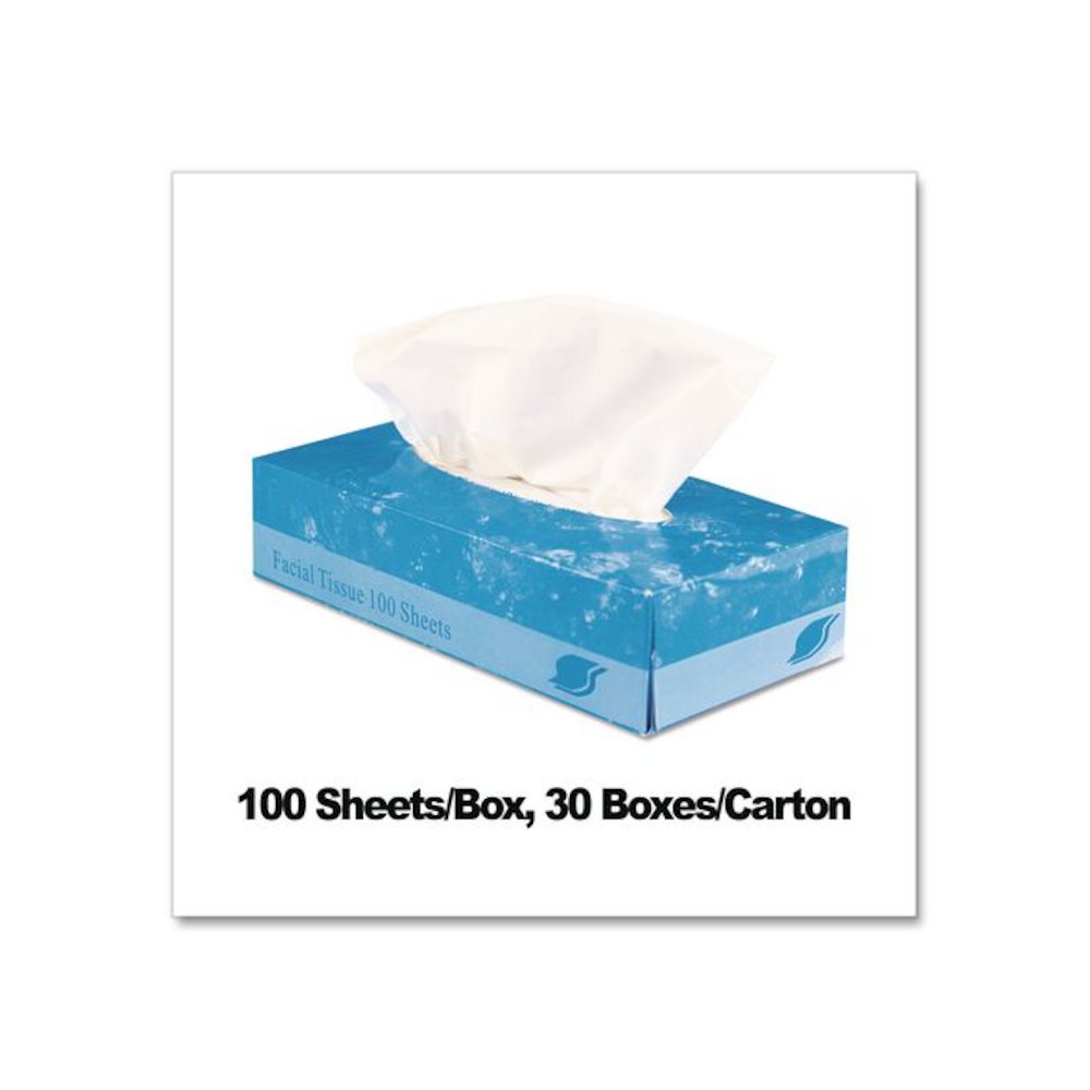 Boxed Facial Tissue, 2-Ply, White, 100 Sheets/Box, 30 Boxes/Carton. Picture 3