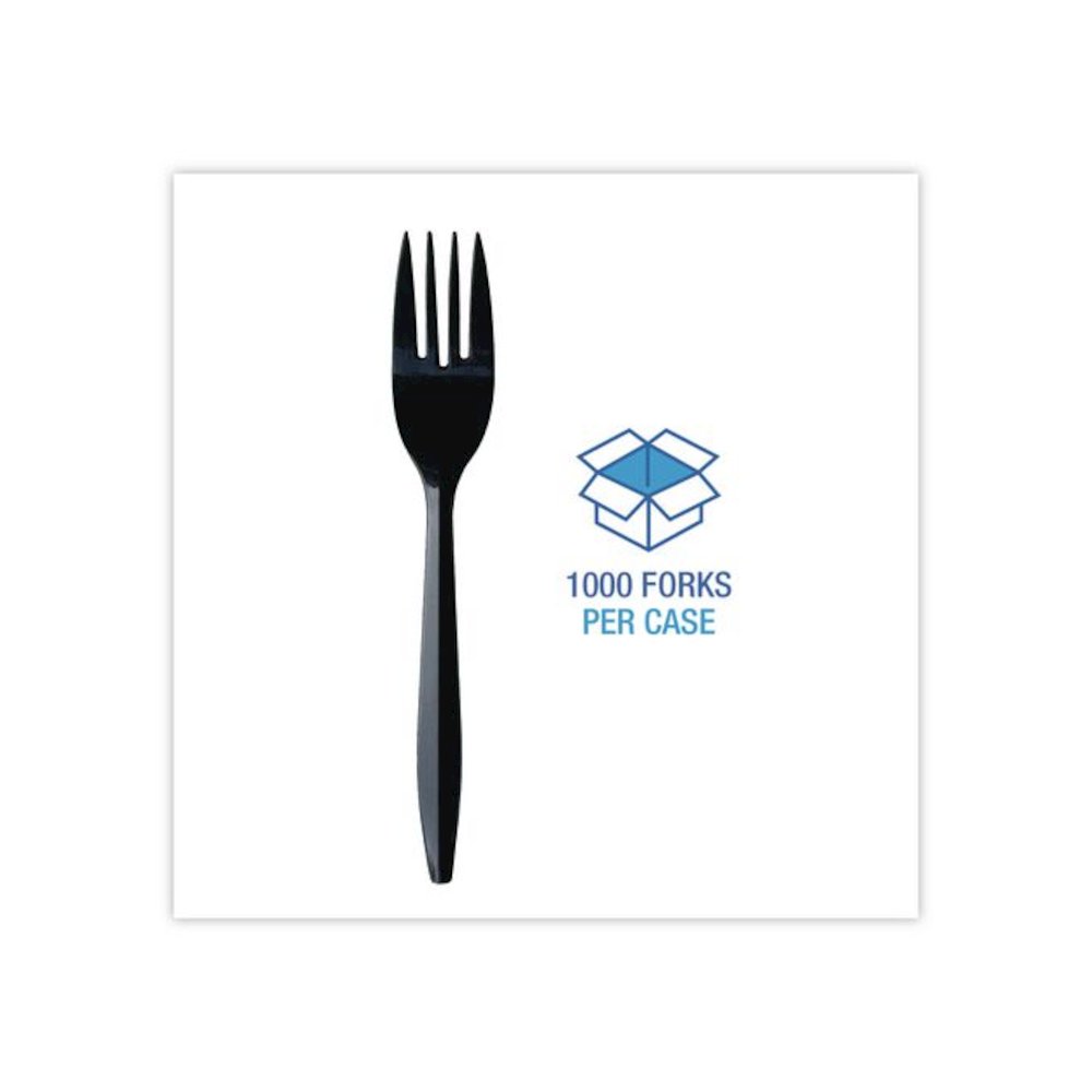 Mediumweight Wrapped Polypropylene Cutlery, Fork, Plastic, Black, 1,000/Carton. Picture 3