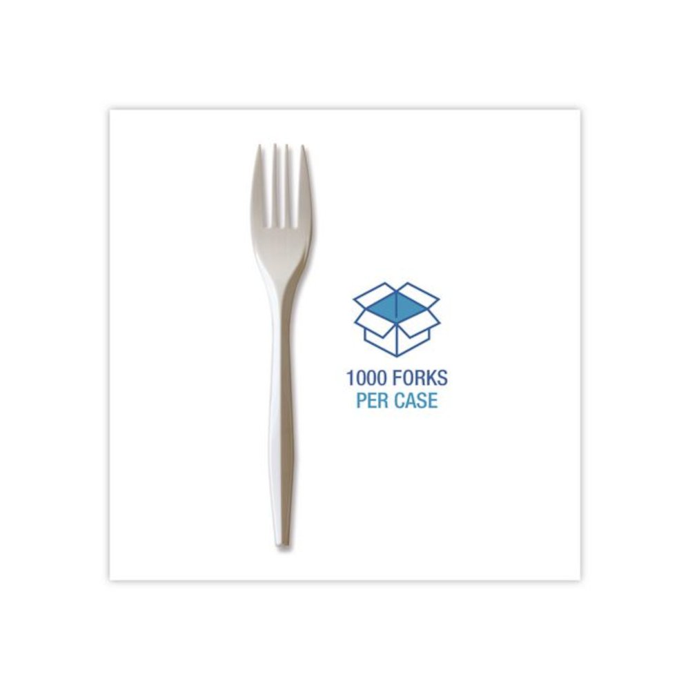 Mediumweight Polypropylene Cutlery, Fork, 5.51", Plastic, White, 1,000/Carton. Picture 3