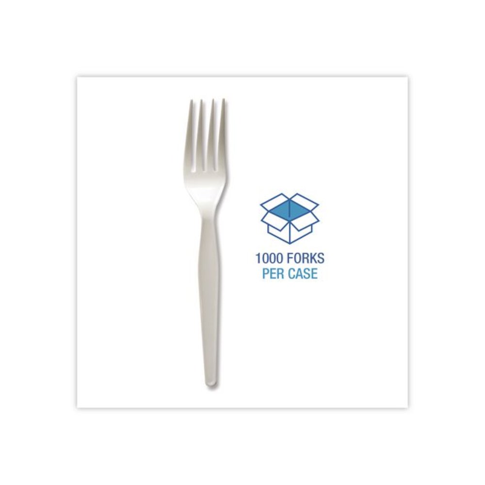 Heavyweight Wrapped Polystyrene Cutlery, Fork, Plastic, White, 1,000/Carton. Picture 3