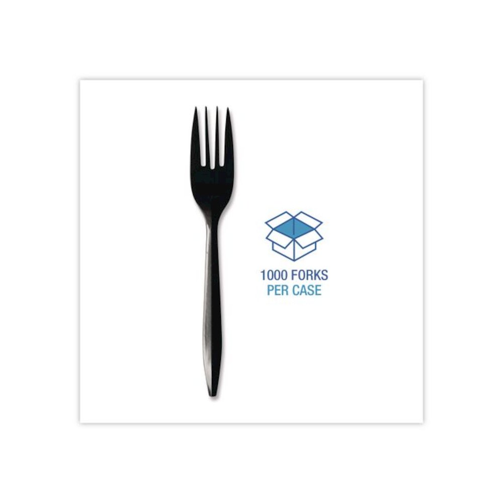 Mediumweight Polypropylene Cutlery, Fork, Plastic, Black, 1,000/Carton. Picture 3