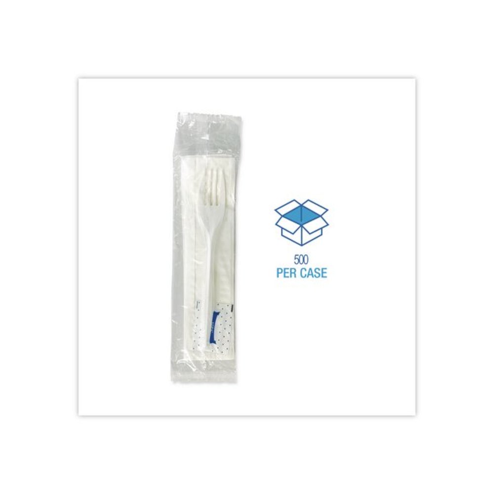 Three-Piece Utensil Set, Fork/Napkin/Salt, Plastic, White, 500/Carton. Picture 3