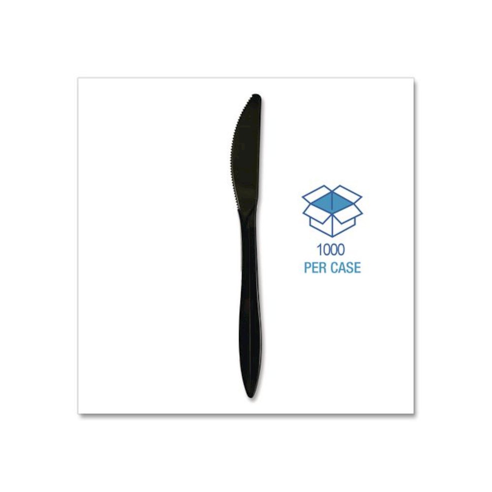 Mediumweight Polypropylene Cutlery, Knife, Plastic, Black, 1,000/Carton. Picture 3