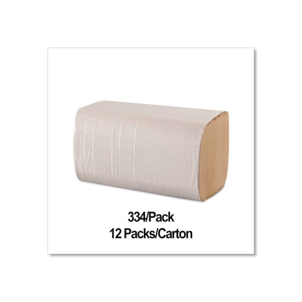Single-Fold Paper Towels, 1-Ply, 9 x 9.25, Kraft, 334/Pack, 12 Packs/Carton. Picture 3