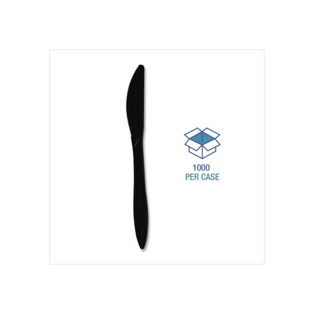 Mediumweight Wrapped Polypropylene Cutlery, Knife, Plastic, Black, 1,000/Carton. Picture 3