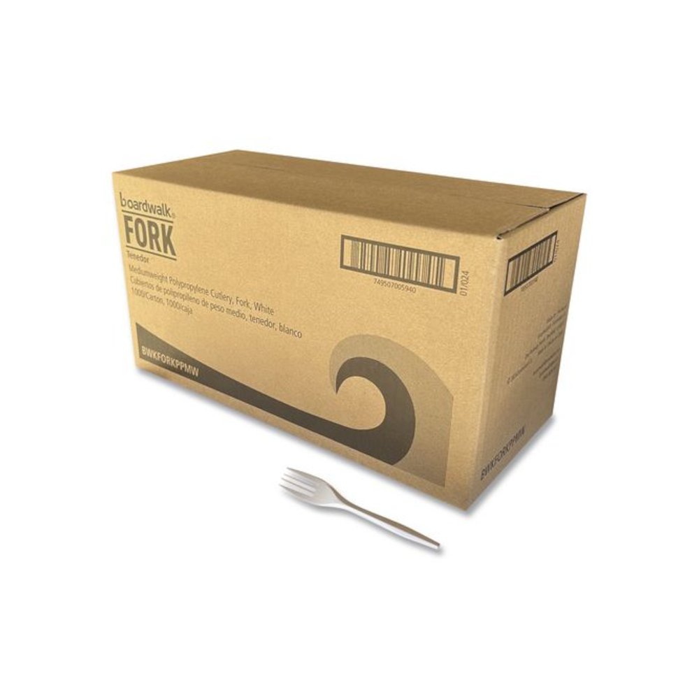Mediumweight Polypropylene Cutlery, Fork, 5.51", Plastic, White, 1,000/Carton. Picture 1