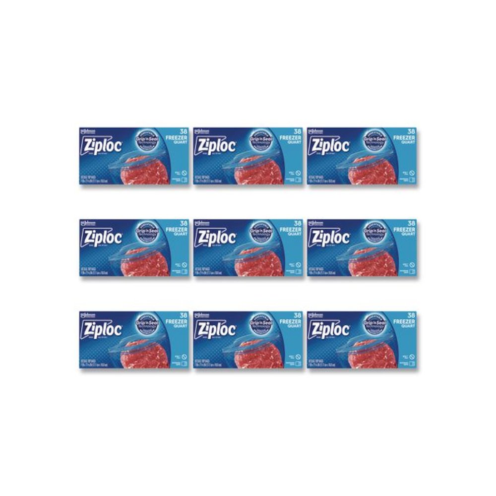 Zipper Freezer Bags, 32 oz, 6.97" x 7.7", Clear, 38 Bags/Box, 9 Boxes/Carton. Picture 1