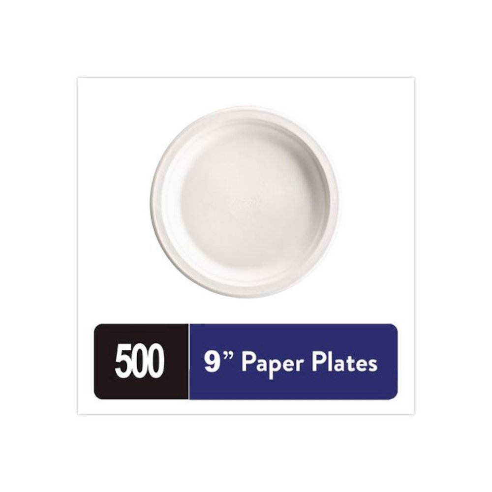 Heavyweight Plastic Plates, 9" dia, White, 125/Pack, 4 Packs/Carton. Picture 3