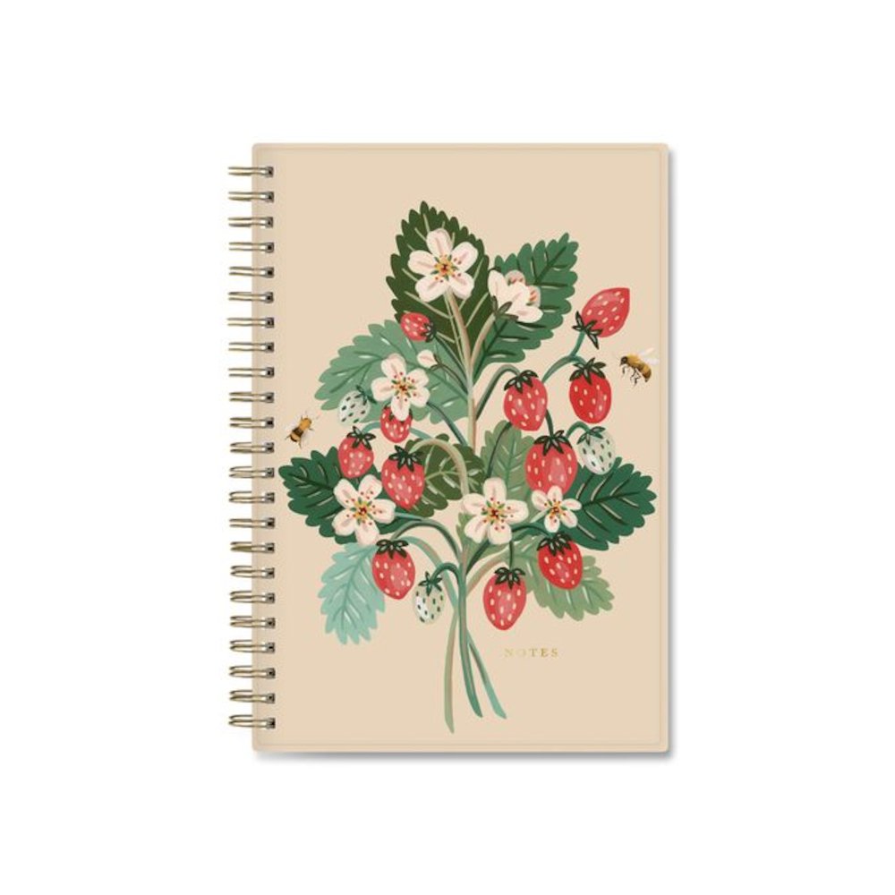 Blue Sky Bespoke Letterpress Content Notebook, Strawberry and Bee Cover, (150) 8 x 5 Sheets. Picture 1