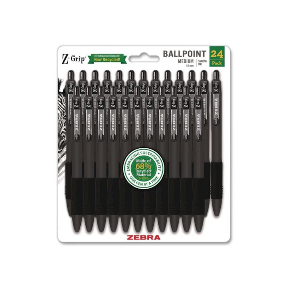 Z-Grip Ballpoint Pen, Retractable, Medium 1 mm, Black Ink and Barrel, 24/Pack. Picture 1